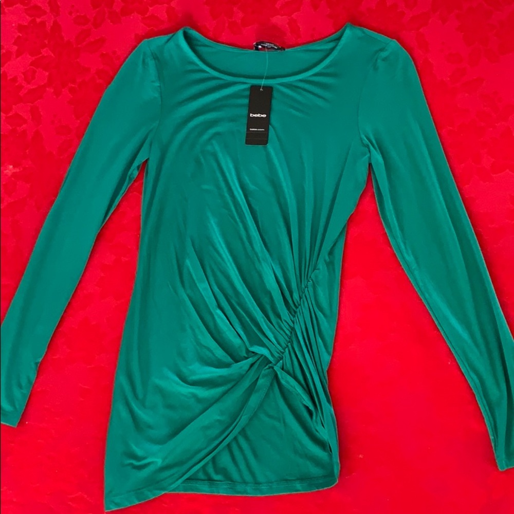 Jade Green Side Ruched Long Sleeve Bebe Tunic
